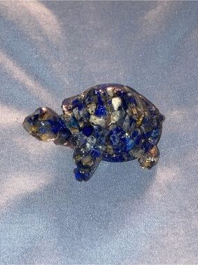 Lapis and gold flake resin Turtle Ornament for Reptile Decor